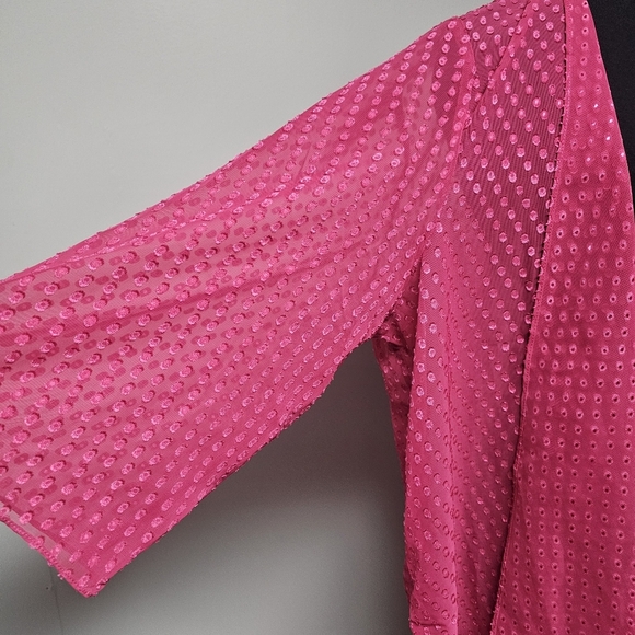 Susan Graver Pink Swiss Dot Sheer Kimono Shrug Beach Coverup Vacation Wedding - Picture 2 of 6